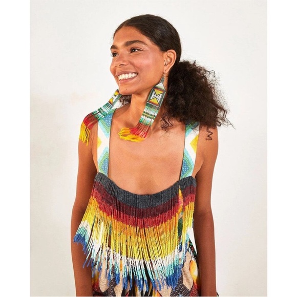 FARM Rio Multicolor Beaded Fringe Crop Top - Picture 2 of 7